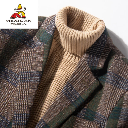 Scarecrow British Retro Formal Tartan Wool Jacket Suit Business Cashmere Warm Wool Single Suit Men's Thick Homemade Unique Green M