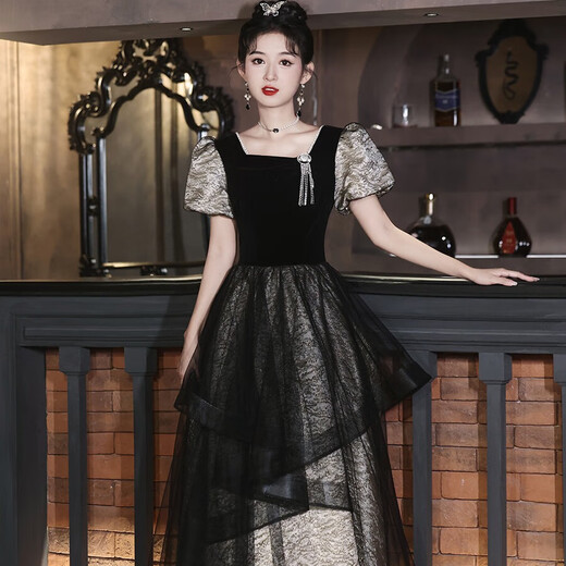 Li Baixin evening dress female 2025 new host light luxury niche French adult ceremony art test dress skirt temperament and high-end black M