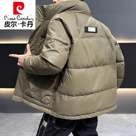 皮尔卡丹反季节热卖冬季羽绒服男无帽立领加厚保暖外套中青年短款休闲男装 黑色WPL9853立领皮纹羽绒服 XL 120-140