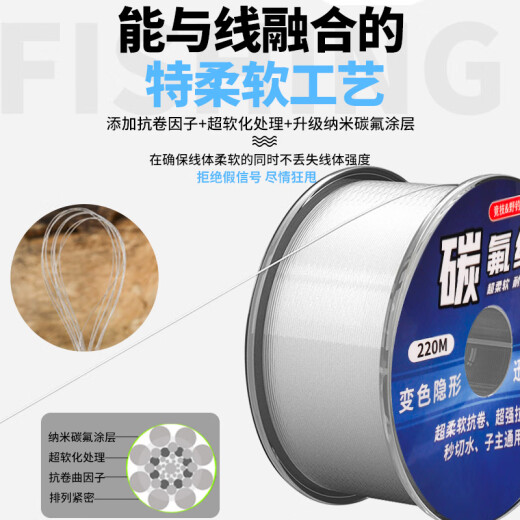 High-end Japanese imported fluorocarbon line, semi-carbon fishing line, special ultra-new fluorocarbon line for sea fishing, rock fishing, lure fishing, front guide line 220 meters, transparent color [super soft 0.4