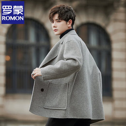 ROMON double-sided fleece coat men's short 2025 new Korean style windbreaker winter thickened wool suit jacket black M (120~140Jin Jin equals 0.5 kg)
