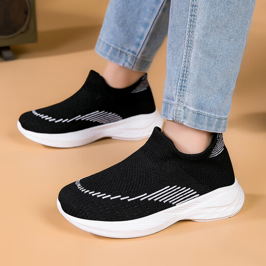 Zapatos casuales de punto volador infantil 2025 Striple de primavera y otoño calcetines transpirables para niños y niñas Ligeros suaves Pedal 689 Negro 34