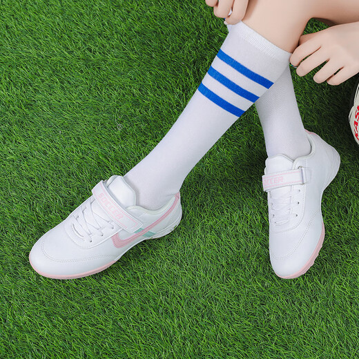 迪芙倪免系带女足球鞋女孩子中小学生碎钉TF魔术贴橡胶耐磨训练鞋初学 9275魔术贴白粉碎钉 32