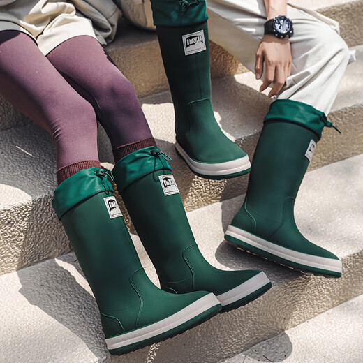 Bottes de pluie Xili pour les femmes avec des bottes de pluie non glissantes à tube élevé pour les nouvelles chaussures étanches à haut haut pour hommes pour couples adultes japonais semelles doux chaussures de caoutchouc tendance vert 37