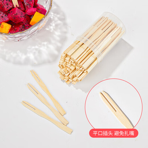 SHUANG YU disposable wooden forks, 2 barrels, 200 pieces in total, thickened bamboo forks, cake snack forks, fruit picks