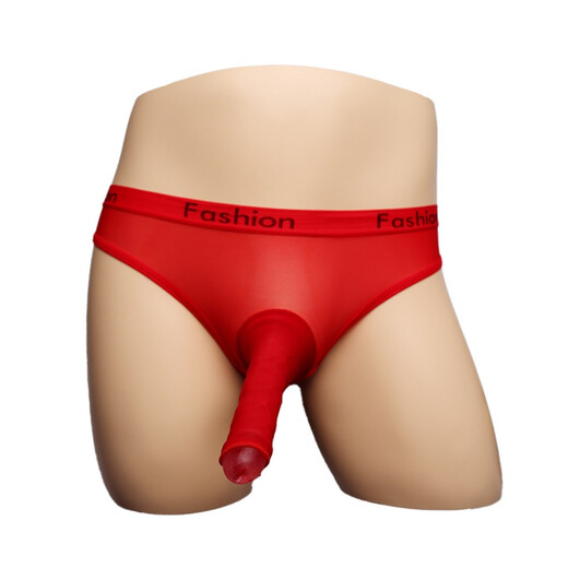 Long Night Men's Underwear Abnormal Nude Fully Transparent Thong European and American Gay Sex Set See-through Sexy Red (Open) One Size