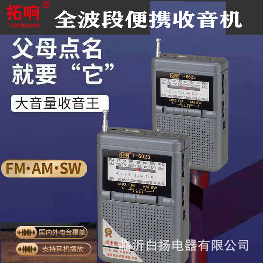 TUOXIANG 6623 Senior Full Band Radio Radio Full Wholesale Multifonctional Radio Card Singing Casino Portable Player Silver 6623 (Standard équipé sans batterie