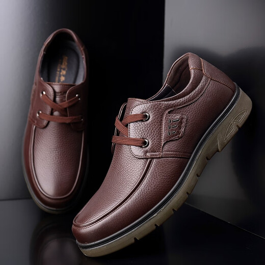 Classic car (WECKER) spring and autumn leather shoes men round toe business casual men shoes beef tendon sole non-slip comfortable cowhide leather middle-aged and elderly dad shoes men LYC9904 brown (lace-up style) 42