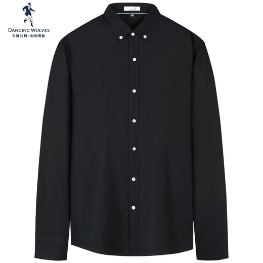 Bailing with Wolves [Pure Cotton Oxford Spinning] Camisa de manga larga de la manga larga 2025 Spring New Business Cashal Camiseta para hombres 5009 Negro 001 m (170)