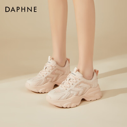Daphne (DAPHNE) 2024 summer new thick-soled mesh breathable mesh shoes white shoes dad casual sports women's shoes beige-462410109739