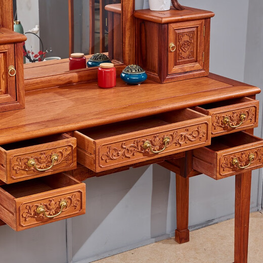 Andi mahogany furniture Burmese rosewood (scientific name: Big fruit rosewood) Chinese style all solid wood dressing table with makeup mirror makeup stool bedroom furniture small dressing table dressing table dressing table + makeup stool