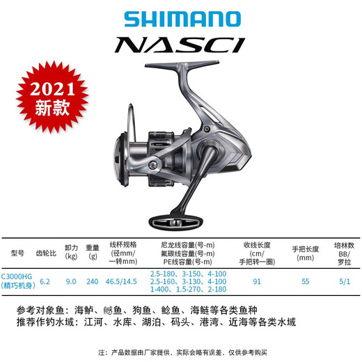 SHIMANO 25 new NASCI Naxi spinning wheel Luya wheel sea fishing lightweight long-range imported fishing wheel 21 models C3000HG high speed ratio 6.2