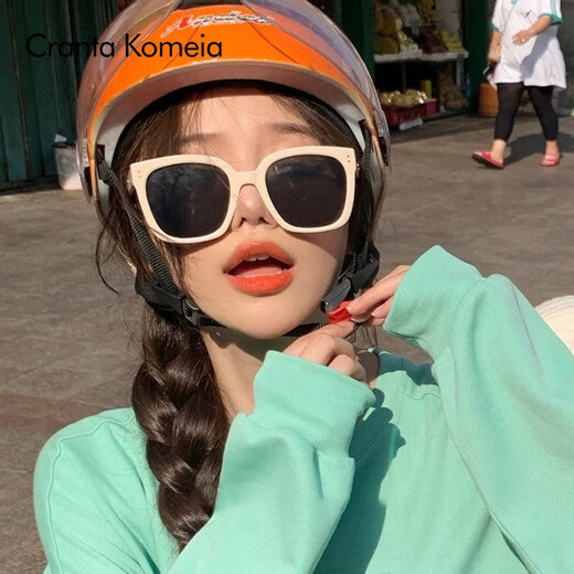 CRANTA KOMEIA sunglasses sunglasses women's new style 2025 summer polarized sunscreen large frame glasses birthday gift for girlfriend beige frame black and gray film high-end sense ck style to send my wife and girlfriend practical high-end
