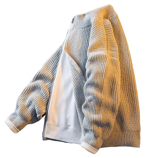 Kuraishi Kazuki trendy solid color cardigan zipper sweater jacket men's 2025 autumn and winter simple thickened loose knitted jacket men's gray XL