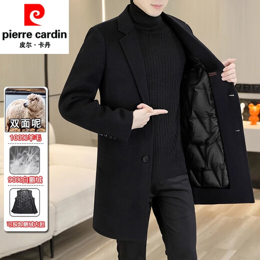 Pierre cardin 100% wool woolen coat men's double-sided wool goose velvet liner coat wool woolen coat medium length black [9923-100 wool] 170/84A [M-120Jin[Jin equals 0.5 kg]]