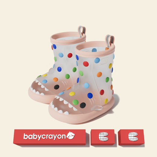 babycrayon彩虹鲨鱼儿童雨鞋女防滑防水男童女童胶鞋雨靴可爱宝宝雨鞋