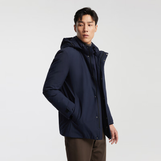 YOUNGOR Daunenjacke Herren Daunenjacke mit Kapuze, Polyestergewebe, Gänsedaunenfüllung, warm und bequem, Marineblau, L 175/96A