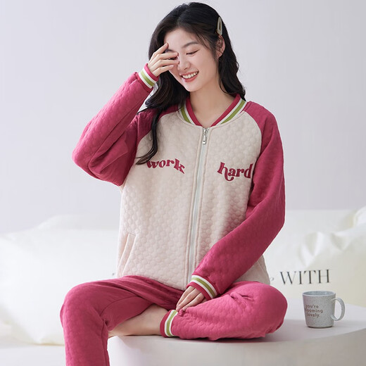 Qianzhiya (Qianzhiya) Pyjamas für Mädchen im Herbst und Winter verdickte reine Pure Cotton Mezzanine Langarmed Home-Kleidung sowie Baumwollluft-Baumwollwärme dünne Baumwollset MFT-15272# Frauen M/160