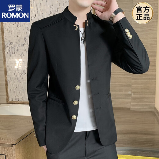 
ROMON Zhongshan suit men's spring and autumn jacket young slim casual thin small suit Chinese stand collar clothes Navy blue XL