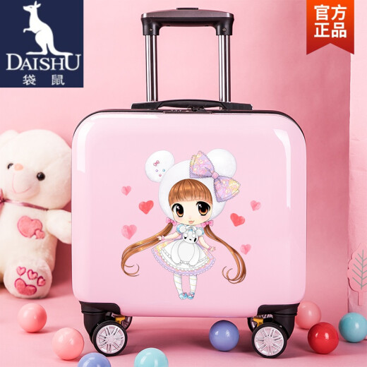 Kangaroo 2020 Light Luxury High-end New Product Children's Trolley Case Pink Summer Camp Cartoon Customized Logo Cute Princess Elementary School Suitcase Girl Pink Rabbit Hat Hat 20 Inch (Square) Aircraft Needs to Be Checked