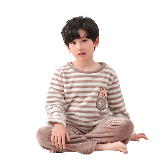 Catman Miiow Boys Flannel Pajamas Set Coral Fleece à manches longues Childre