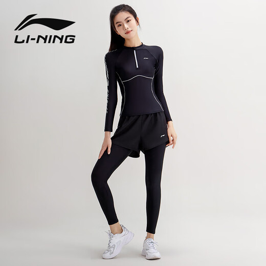 李宁（LI-NING）分体泳衣女长袖长裤潜水冲浪服泡温泉装备防晒游泳衣0522黑XXL