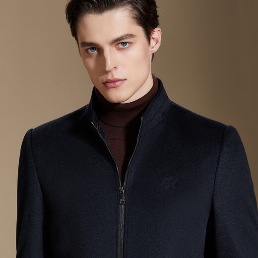 Antonio Cashmere + Mulberry Silk Autumn and Winter Wool Woolen Jacket Men's Stand Collar Business Commuting Cashmere Coat Jacket Blue M