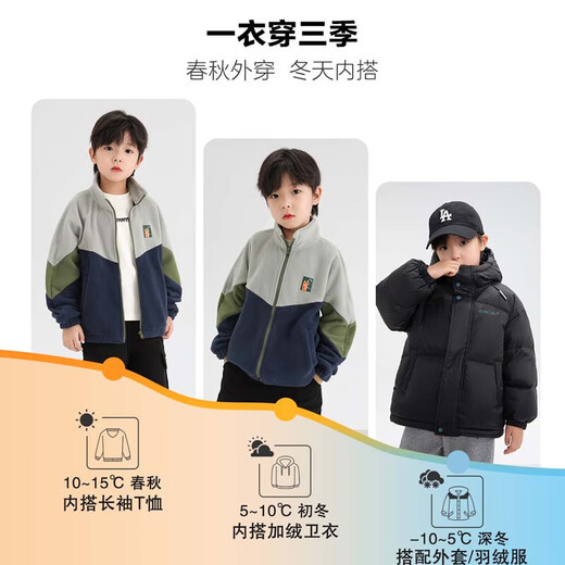 Zuoxi Boys' Polar Fleece Jacket 2025 Spring and Autumn Children's Fleece Jacket Medium and Big Children's Autumn Top Navy Blue 120
