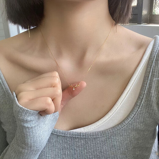 Canbei high-quality Hong Kong 22K gold with diamond antler necklace for women gold all the way with you series clavicle chain light luxury with diamond one