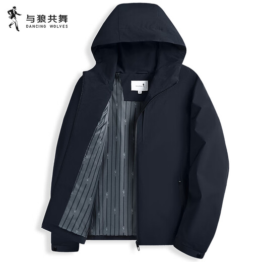 Dances with Wolves Light Outdoor Hooded Jacket Men's 2025 Autumn New Easy-Care Windproof Casual Men's Jacket 1081 Navy Blue 101 L (175)