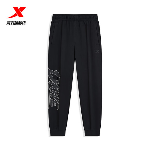 Xtep store same style knitted trousers men's leggings sweatpants new printed loose sports pants 976329840282 True black 2XL