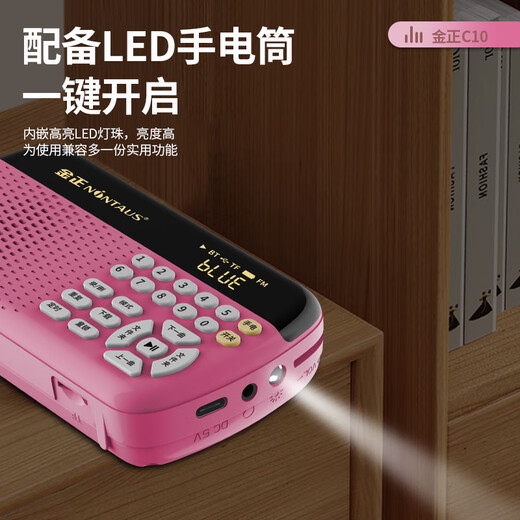 金正品牌收音机儿童多功能国学听书机智能名著播放器睡前课外阅读播放器可插卡录音送宝宝学习生日礼品 白色【支持录音+手电筒+蓝牙】 64G初高中版-9733首