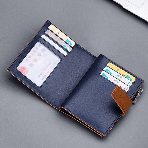 
WILLIAMPOLO Paul anti-theft wallet men's short canvas card bag driver's license multi-function love Father's Day gift for dad blue-14 card position [removable card clip]