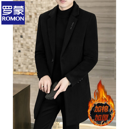 Romon High-End-Wollmantel Wollschichtmantel mit mittlerer Länge koreanischer Art schlanker Herbst und Winter verdickter lässiger 881 Verdickter schwarz 2xl
