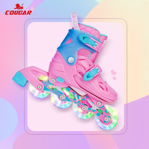 COUGAR Skates Children's Set Adjustable Roller Skates MZS885 Pink S Size