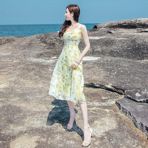 BMOI Sommer 2025 neuer Stil der Chic-atemberaubender schöner Rock sexy Temperament Temperament HAUSPERSULE Kleid gelbgrünes ärmellose Kleid m suggeriert 95104jin [Jin ist 0,5 kg]