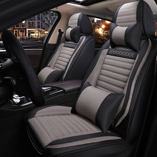 Omanu -Autositzkissen Four Seasons Universal Leinen vollständig geschlossene Autositzabdeckung Stoff Atmungsfreie Sitzkissenabdeckung für Luxusversion Black und Lila Peugeot 301 308 408 4008 5008