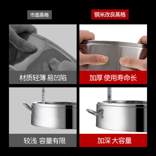 Steel rice 304 stainless steel non-porous steamer household non-odor steamer energy-saving original rice steamer multi-layer thickened basket (one pot, one lid, three steamers) 32CM thickened flagship model