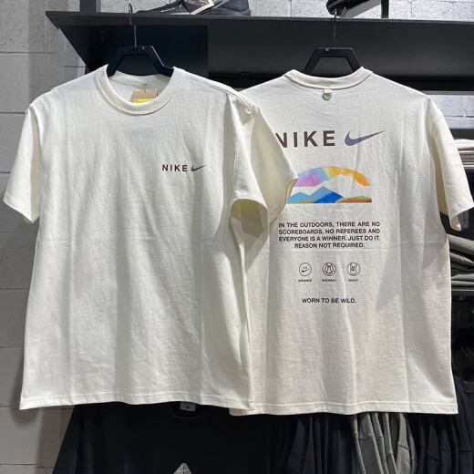 耐克（NIKE）短袖男装2025夏季新款跑步运动服针织透气时尚宽松圆领上衣T恤衫 HF6172-133米白纯棉 M