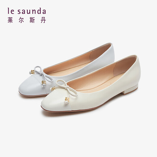 
Lairsdan Spring New Elegant Bow Ballet Flat Heel Flat Sole Women's Shoes Round toe Leather Single Shoes 5M15602 Grey GYK 37