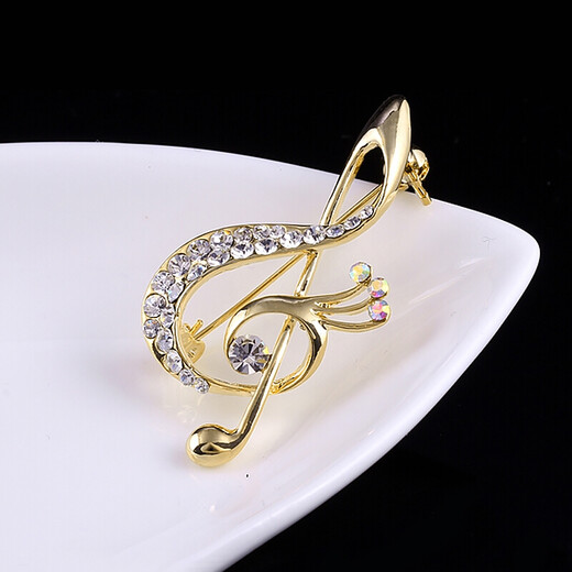 Ancient music note brooch, high-end women's light luxury corsage, exquisite niche pin fixed buckle, suit coat, scarf buckle X157 golden note brooch