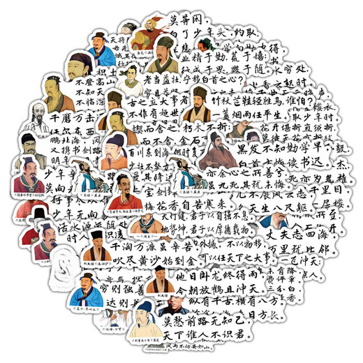 励志迷你小贴纸古风人物古诗词文字复古诗句中国风行李箱手机贴画 励志文字 E型 3291包60张 不重
