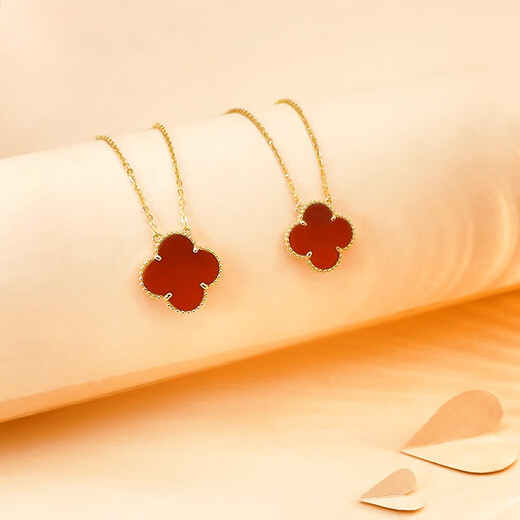 18K gold four-leaf clover necklace au750 color gold rose gold gold clavicle chain set chain birthday gift for girlfriend 18K rose gold (13mm chain set) red agate
