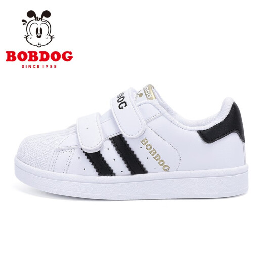 BOBDOG children's shoes, boys' white shoes, spring and autumn new Korean style children's shoes, men's winter shell-toe sneakers, women's gilt white/black size 29, inner length 18.4cm/suitable for foot length 17.4cm