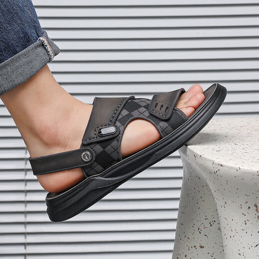 Pull-back sports slippers for men, casual sandals, wear-resistant outdoor beach shoes, summer WSL(WZ)-0978 Black Camel 40