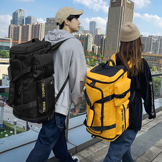 IROYA大容量旅行包男旅游短途手提运动干湿分离包双肩背包休闲行李包女 黑色