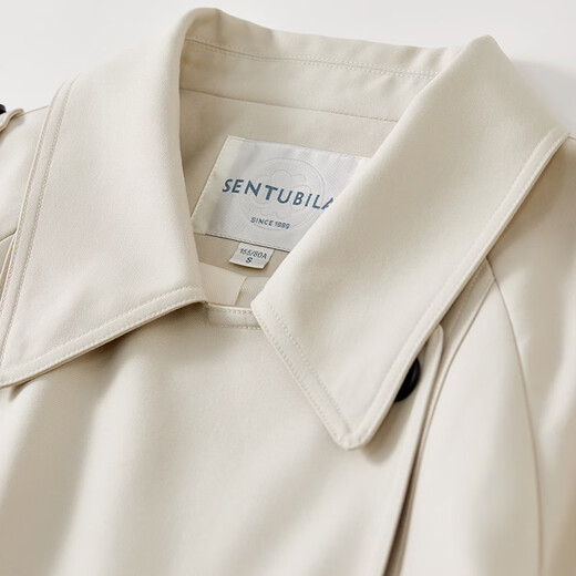 Shangdubila 2025 spring wear British style double-breasted removable belt windbreaker jacket for women mid-length off-white XL