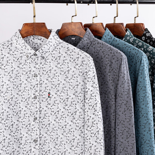 
Yunting 100% pure cotton floral long-sleeved shirt men's free-iron fashion printed casual shirt daily single top coat 686-01 white print 44 [Suggested 175-190Jin [Jin equals 0.5 kg]]