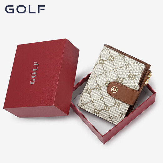 高尔夫（GOLF）女士钱包新款时尚短款零钱包多卡位卡包女复古老花ins礼物送女友 米白配棕色