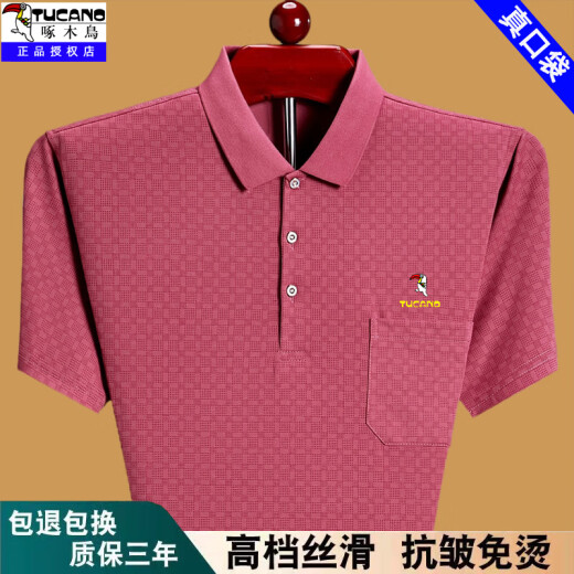 啄木鸟（TUCANO）夏季短袖t恤男士宽松薄款POLO 衫中老年爸爸装纯棉有口袋半袖体恤 绿色6636 175/XL建议140-160斤